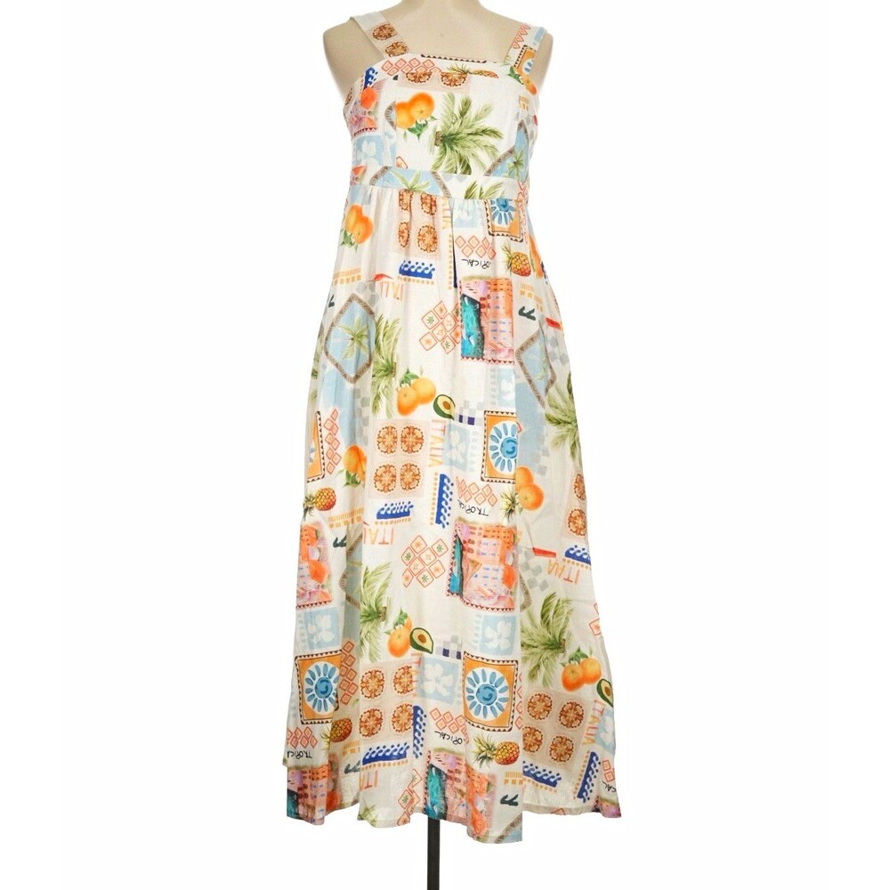 SPIGHE DI LINO Women’s Italian Linen Tropical Midi Dress Sleeveless M